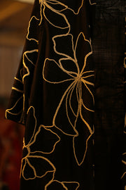 BLACK LINEN EMBROIDERED KIMONO MARIETTA - sustainably made MOMO NEW YORK sustainable clothing, slow fashion