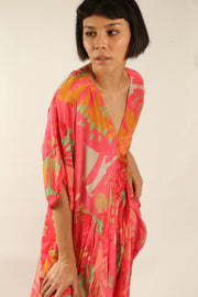 BLOCK PRINT SILK KAFTAN DRESS LIA - sustainably made MOMO NEW YORK sustainable clothing, kaftan slow fashion