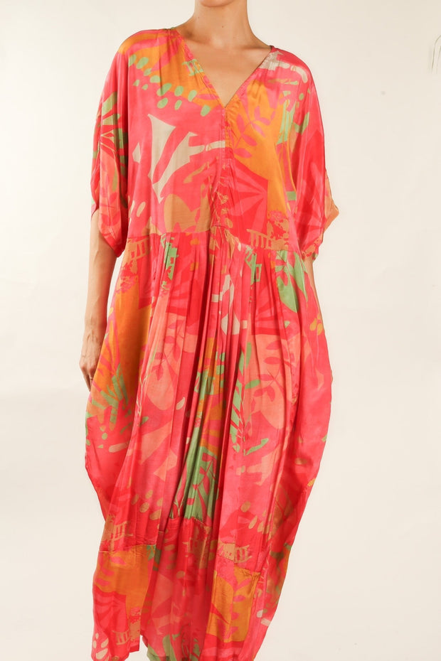 BLOCK PRINT SILK KAFTAN DRESS LIA - sustainably made MOMO NEW YORK sustainable clothing, kaftan slow fashion