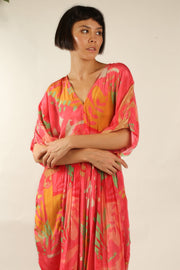 BLOCK PRINT SILK KAFTAN DRESS LIA - sustainably made MOMO NEW YORK sustainable clothing, kaftan slow fashion