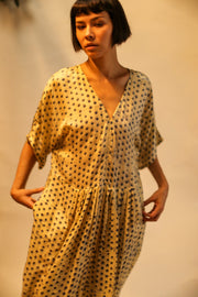 BLOCK PRINT SILK KAFTAN DRESS LIA - sustainably made MOMO NEW YORK sustainable clothing, kaftan slow fashion