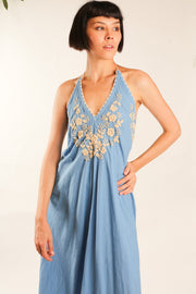 EMBROIDERED KAFTAN DRESS SHERESE - sustainably made MOMO NEW YORK sustainable clothing, new slow fashion