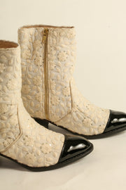 EMBROIDERED SILK PATENT BLACK CAP BOOTS COCOCHA - sustainably made MOMO NEW YORK sustainable clothing, boots slow fashion