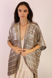 SEQUIN EMBROIDERED SHORT KIMONO MIDI - sustainably made MOMO NEW YORK sustainable clothing, new slow fashion