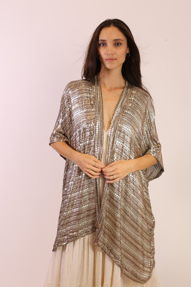 SEQUIN EMBROIDERED SHORT KIMONO MIDI - sustainably made MOMO NEW YORK sustainable clothing, new slow fashion