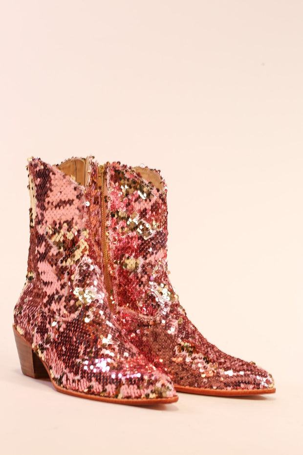 TWO TONE SEQUIN BOOTS TAHSI - sustainably made MOMO NEW YORK sustainable clothing, slow fashion