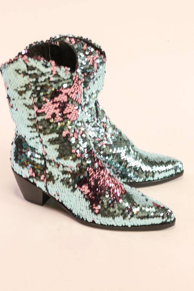 TWO TONE SEQUIN BOOTS TAHSI - sustainably made MOMO NEW YORK sustainable clothing, slow fashion