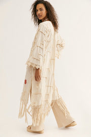 Amelia Crochet Fringe Kimono X FREE PEOPLE - sustainably made MOMO NEW YORK sustainable clothing, crochet slow fashion