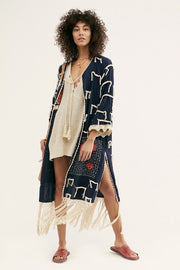 Amelia Crochet Fringe Kimono X FREE PEOPLE - sustainably made MOMO NEW YORK sustainable clothing, crochet slow fashion