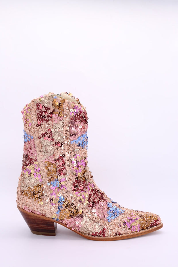 ASTERIA SEQUIN ANKLE BOOTS X FREE PEOPLE - sustainably made MOMO NEW YORK sustainable clothing, boots slow fashion