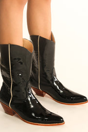 BLACK PATENT WESTERN BOOTS WAKANDA - sustainably made MOMO NEW YORK sustainable clothing, boots slow fashion