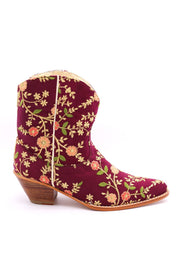 EMBROIDERED BOOTS ELOISE BURGUNDY RED - sustainably made MOMO NEW YORK sustainable clothing, boots slow fashion