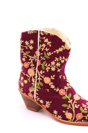 EMBROIDERED BOOTS ELOISE BURGUNDY RED - sustainably made MOMO NEW YORK sustainable clothing, boots slow fashion