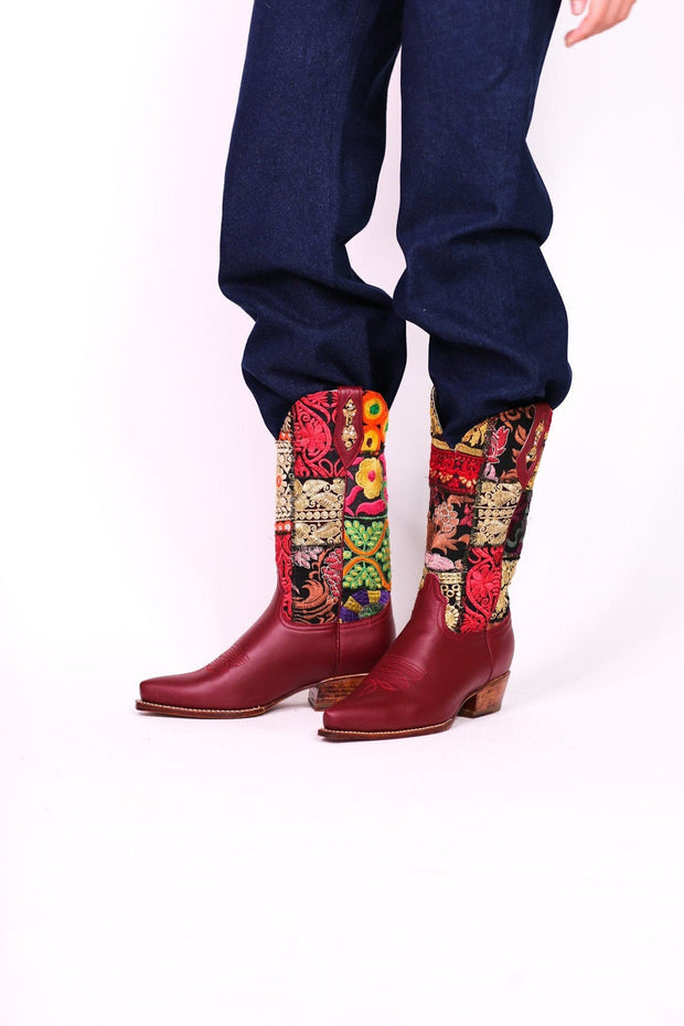 EMBROIDERED BOOTS MARLA (RED) - sustainably made MOMO NEW YORK sustainable clothing, boots slow fashion