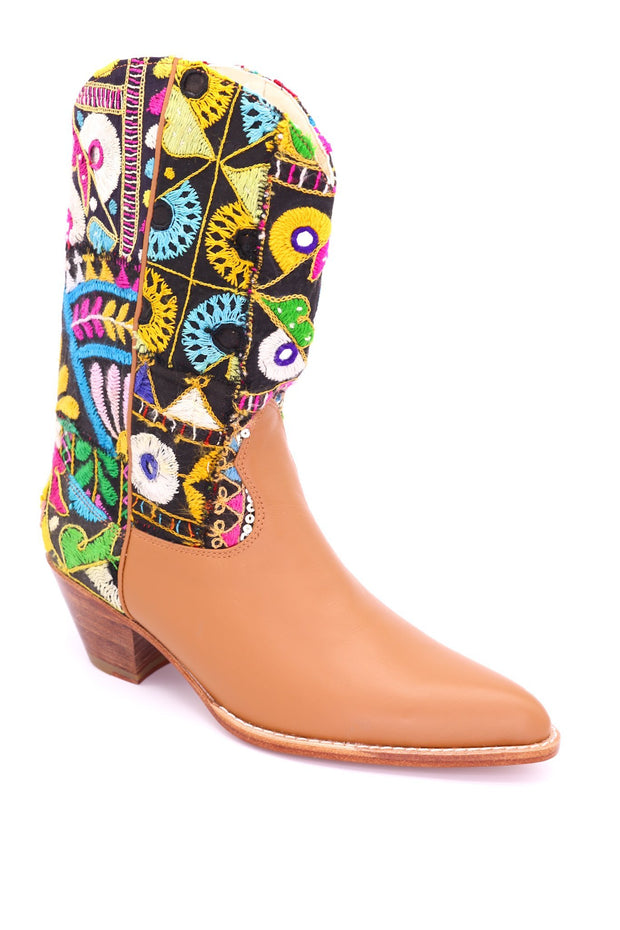 EMBROIDERED PATCHWORK LEATHER WESTERN BOOTS MAYLINDA - sustainably made MOMO NEW YORK sustainable clothing, slow fashion