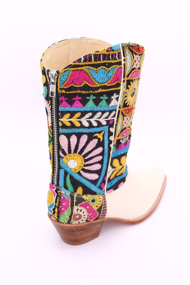 EMBROIDERED PATCHWORK WESTERN BOOTS ANDROMEDA - sustainably made MOMO NEW YORK sustainable clothing, boots slow fashion