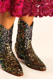 EMBROIDERED SEQUIN BOOTS ASTERIA - sustainably made MOMO NEW YORK sustainable clothing, boots slow fashion