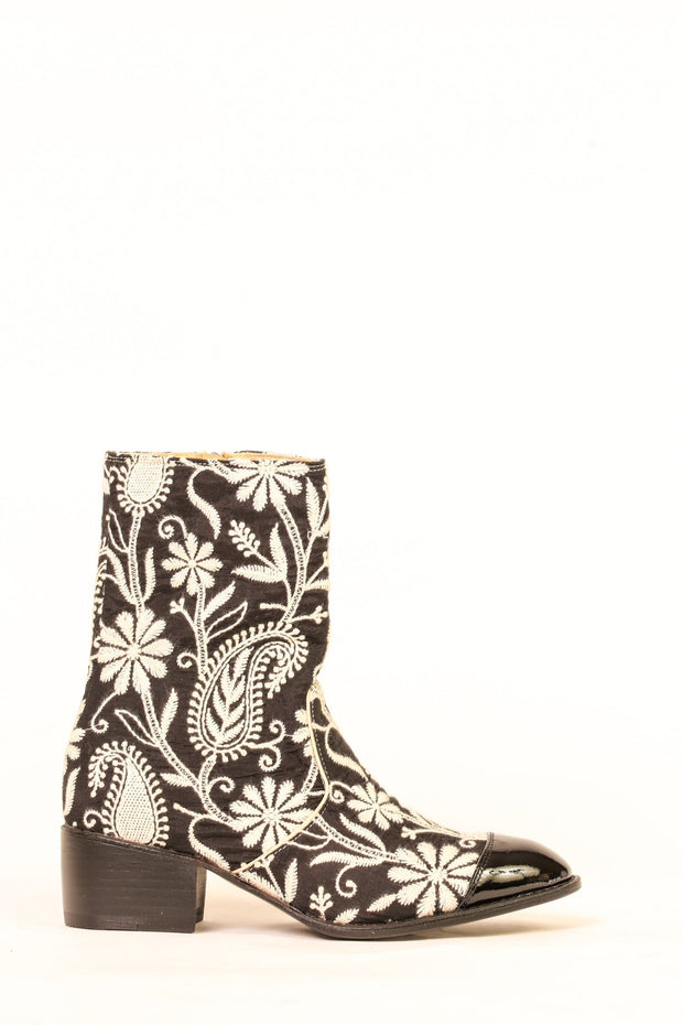 EMBROIDERED SILK PAISLEY BOOTS OWEN - sustainably made MOMO NEW YORK sustainable clothing, boots slow fashion