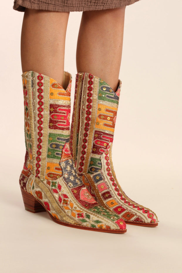 EMBROIDERED WESTERN BOOTS SILK LAFATA - sustainably made MOMO NEW YORK sustainable clothing, boots slow fashion