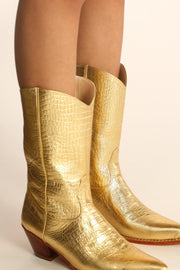 GOLDEN LEATHER WESTERN BOOTS SALA - sustainably made MOMO NEW YORK sustainable clothing, samplesaleshoe0123 slow fashion