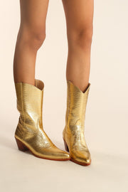 GOLDEN LEATHER WESTERN BOOTS SALA - sustainably made MOMO NEW YORK sustainable clothing, samplesaleshoe0123 slow fashion