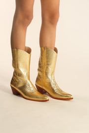 GOLDEN LEATHER WESTERN BOOTS SALA - sustainably made MOMO NEW YORK sustainable clothing, samplesaleshoe0123 slow fashion