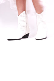 WHITE HAND CROCHET LEATHER ANKLE BOOTS NENNA - sustainably made MOMO NEW YORK sustainable clothing, boots slow fashion