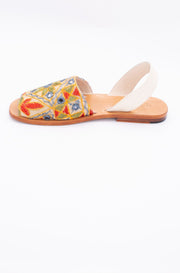 INDIAN EMBROIDERED LEATHER SANDALS DESSA - sustainably made MOMO NEW YORK sustainable clothing, mules slow fashion