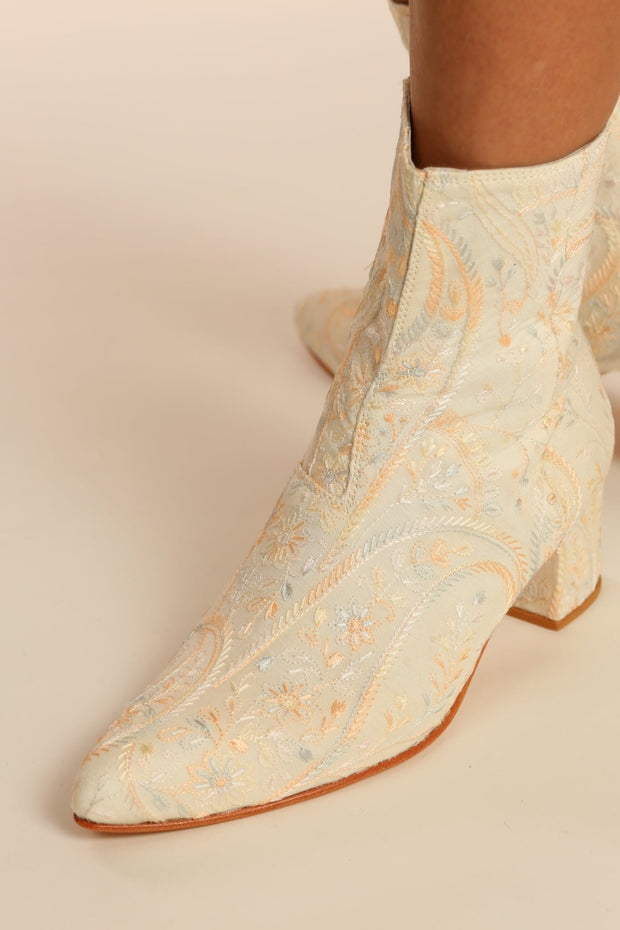 IVORY SILK EMBROIDERED WEDDING BOOTS GOLDEN - sustainably made MOMO NEW YORK sustainable clothing, boots slow fashion