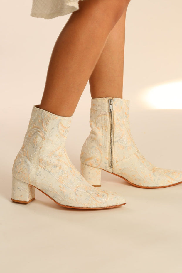 IVORY SILK EMBROIDERED WEDDING BOOTS GOLDEN - sustainably made MOMO NEW YORK sustainable clothing, boots slow fashion