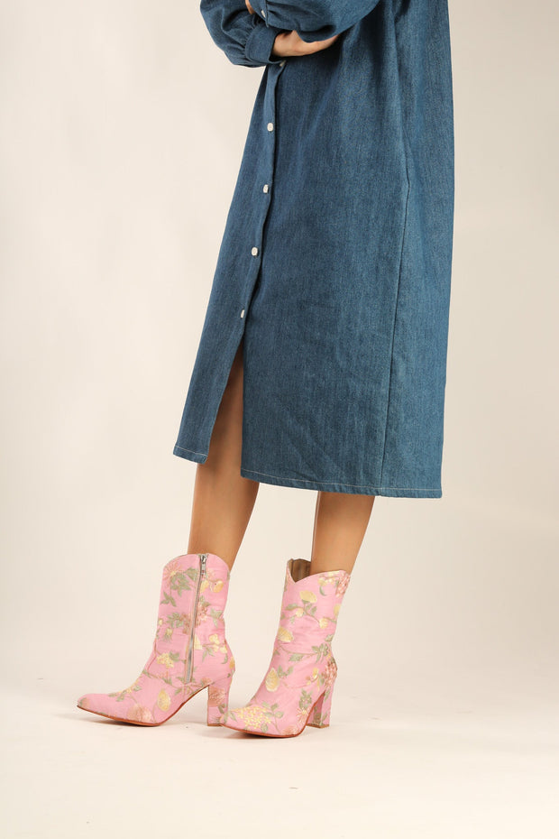 LIGHT PINK HIGH HEEL BOOTS PERRY - sustainably made MOMO NEW YORK sustainable clothing, boots slow fashion