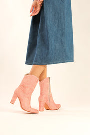 PEACH EMBROIDERED BOOTS LUANA - sustainably made MOMO NEW YORK sustainable clothing, samplesaleshoe0123 slow fashion