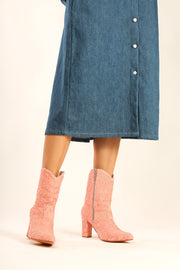 PEACH EMBROIDERED BOOTS LUANA - sustainably made MOMO NEW YORK sustainable clothing, samplesaleshoe0123 slow fashion