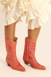 PEACH ORANGE EMBROIDERED BOOTS SANTA BARBARA - sustainably made MOMO NEW YORK sustainable clothing, boots slow fashion