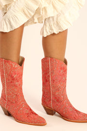 PEACH ORANGE EMBROIDERED BOOTS SANTA BARBARA - sustainably made MOMO NEW YORK sustainable clothing, boots slow fashion