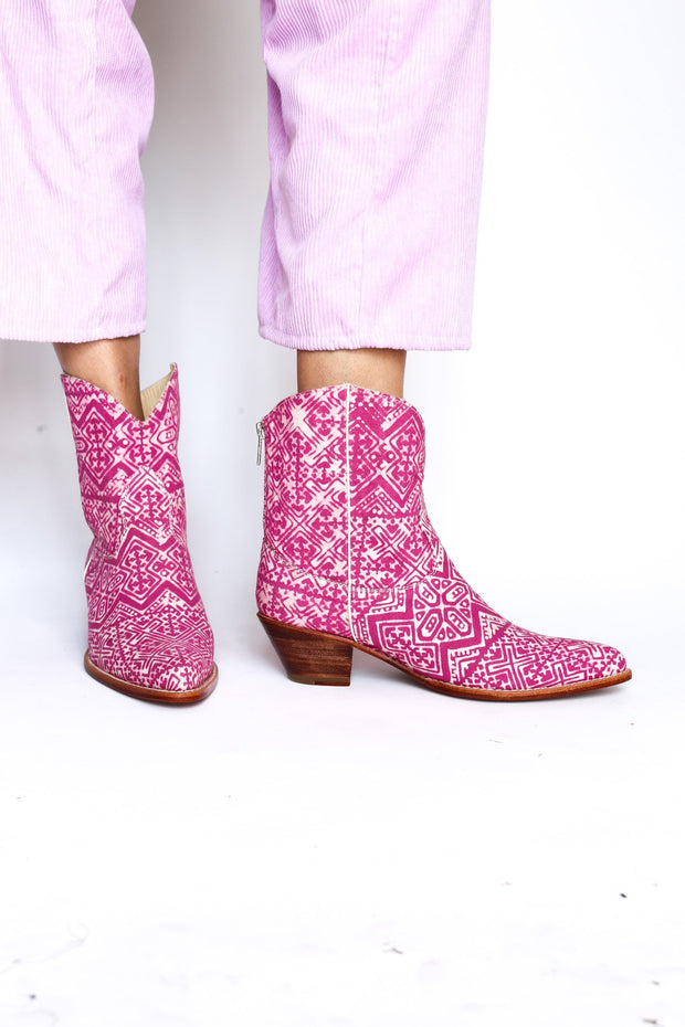 PINK BATIK BOOTS NATASHA - sustainably made MOMO NEW YORK sustainable clothing, boots slow fashion