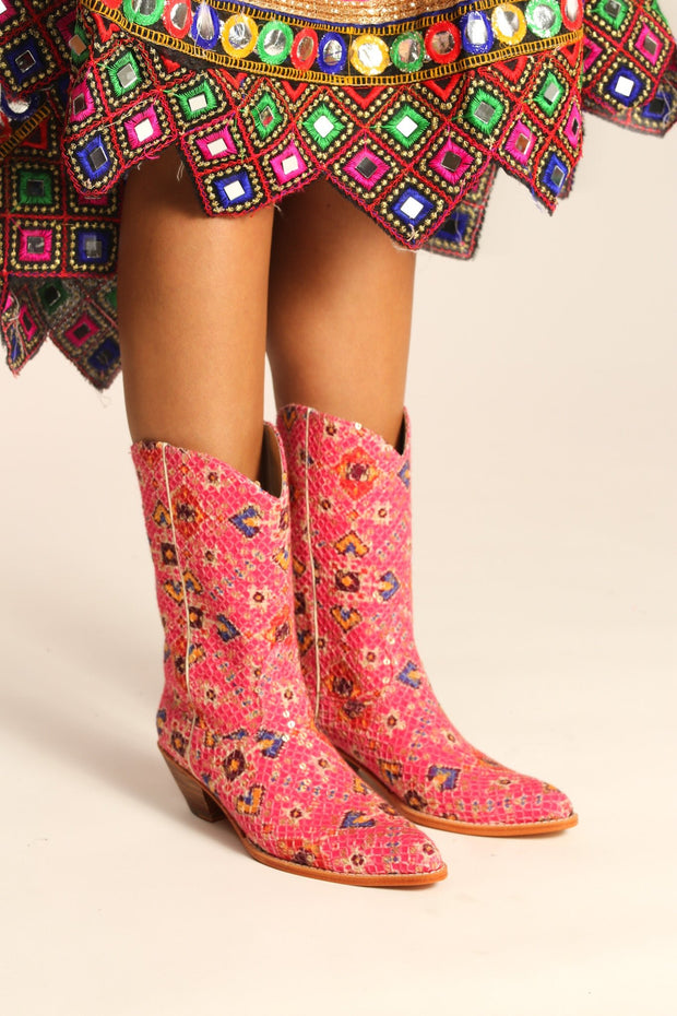 PINK WESTERN BOOTS BAJA - sustainably made MOMO NEW YORK sustainable clothing, boots slow fashion