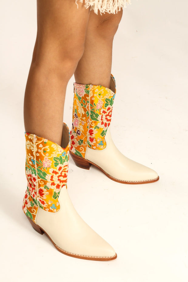 SELINA WESTERN CHINESE SILK BOOTS - sustainably made MOMO NEW YORK sustainable clothing, boots slow fashion