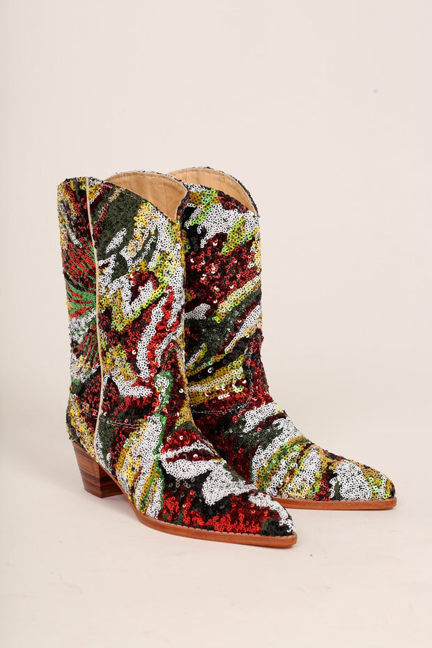 SEQUIN EMBROIDERED BOOTS SWIFT - sustainably made MOMO NEW YORK sustainable clothing, boots slow fashion