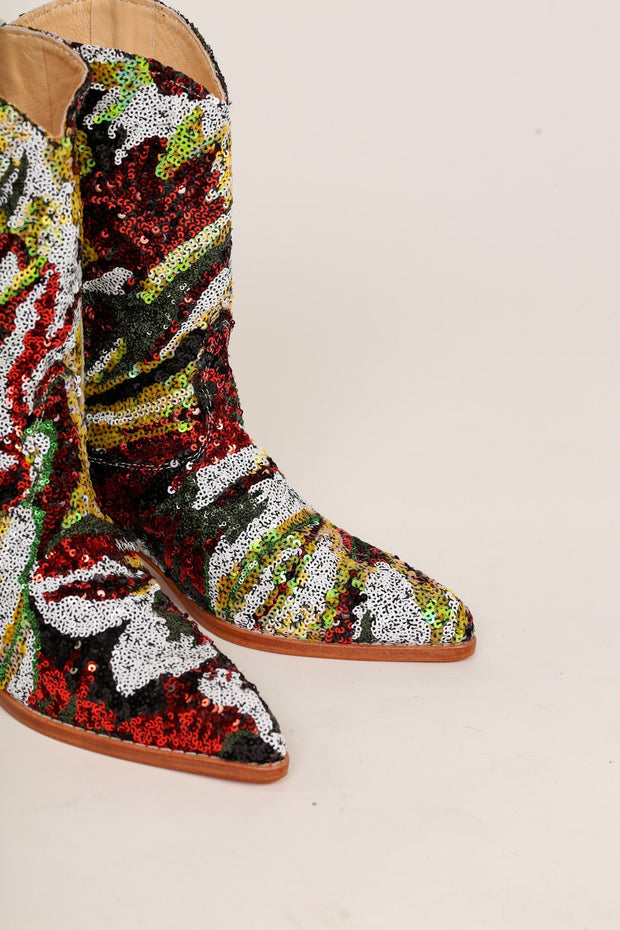 SEQUIN EMBROIDERED BOOTS SWIFT - sustainably made MOMO NEW YORK sustainable clothing, boots slow fashion