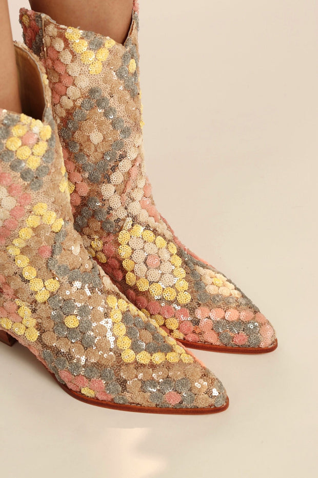 SEQUIN EMBROIDERED SILK WESTERN BOOTS NAHOME - sustainably made MOMO NEW YORK sustainable clothing, boots slow fashion