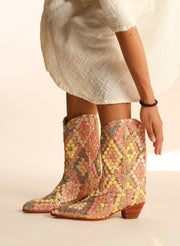 SEQUIN EMBROIDERED SILK WESTERN BOOTS NAHOME - sustainably made MOMO NEW YORK sustainable clothing, boots slow fashion