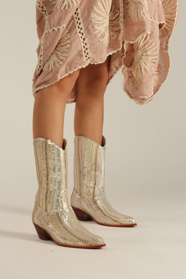 SEQUIN WESTERN BOOTS AMBROSA - sustainably made MOMO NEW YORK sustainable clothing, resortsamplesale922 slow fashion