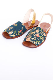 SILK EMBROIDERED TURQUOISE GOLD SANDALS DESSA - sustainably made MOMO NEW YORK sustainable clothing, mules slow fashion