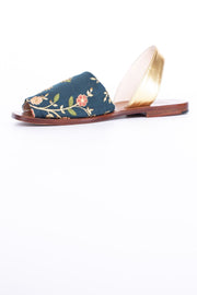 SILK EMBROIDERED TURQUOISE GOLD SANDALS DESSA - sustainably made MOMO NEW YORK sustainable clothing, mules slow fashion