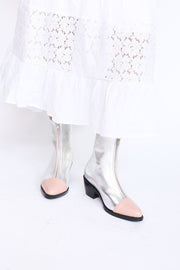 SILVER BOOTS PINK CAP BOOTS TEAGAN - sustainably made MOMO NEW YORK sustainable clothing, boots slow fashion