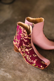 SPLIT FABRIC PINK LEATHER BOOTS MOANA - sustainably made MOMO NEW YORK sustainable clothing, slow fashion