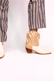 TRIBAL WOVEN LEATHER ANKLE BOOTS IVORY - sustainably made MOMO NEW YORK sustainable clothing, boots slow fashion