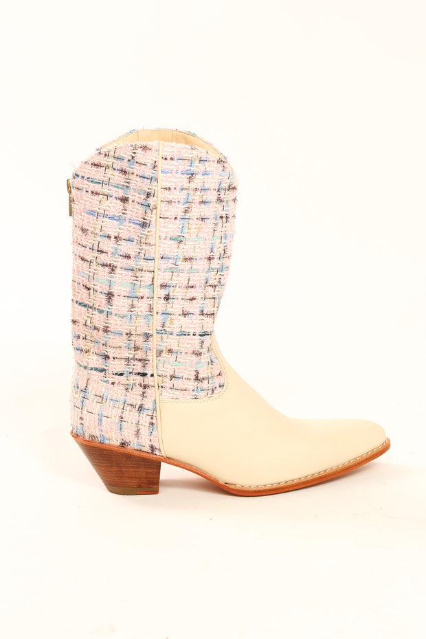 TWEED WESTERN BOOTS VIOLETTA - sustainably made MOMO NEW YORK sustainable clothing, samplesaleshoe0123 slow fashion