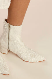 WHITE SEQUIN EMBROIDERED WEDDING BOOTS ODECIA - sustainably made MOMO NEW YORK sustainable clothing, boots slow fashion